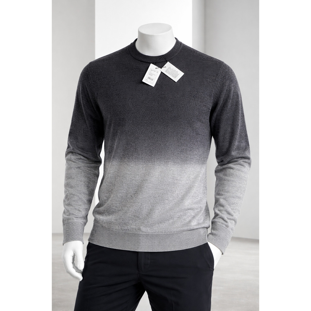 Theory Hillies Crew 100% Cashmere Sweater Men XXL/ 2XL Gray Ombre Gradient Knit‎